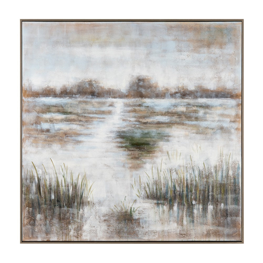 Crestview Lake Landscape Canvas Painting Wall Art | Brown | 50 x 50 Square