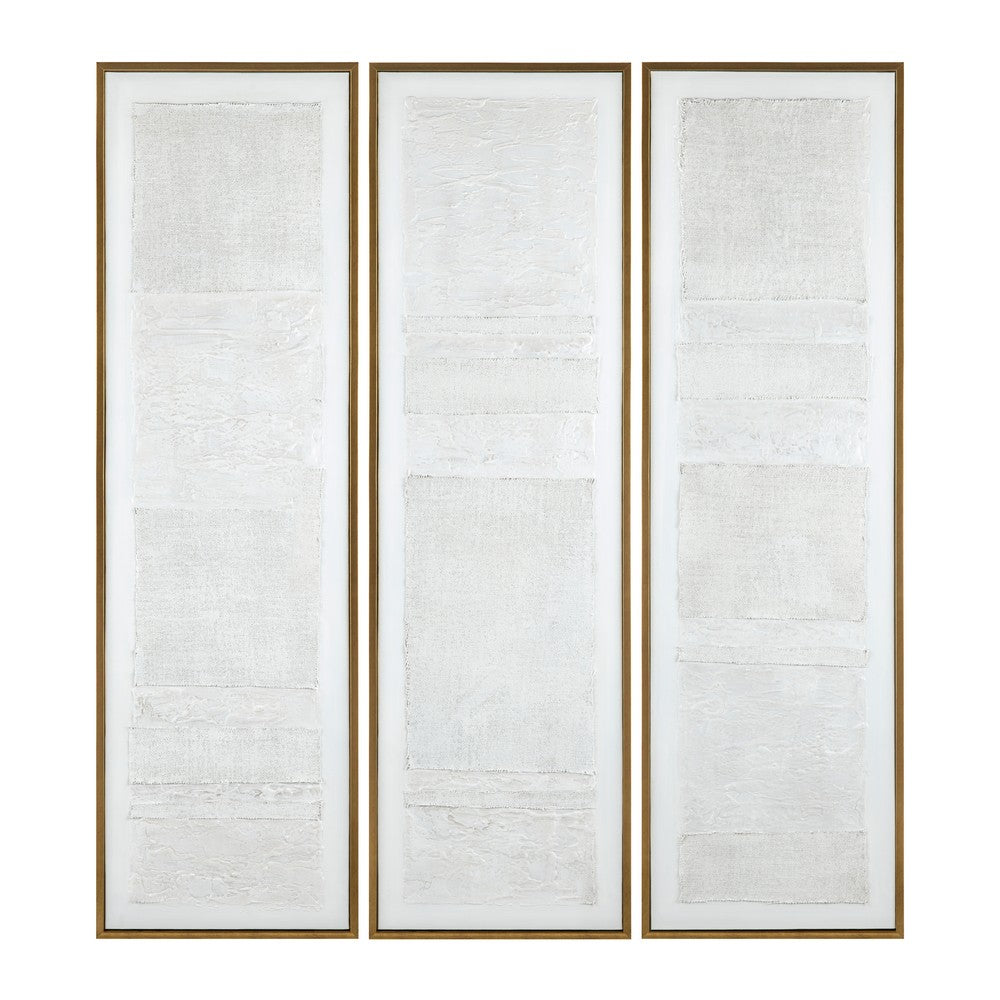 Crestview 3pc Wall Art Decor Set | Textured White | Burlap Canvas