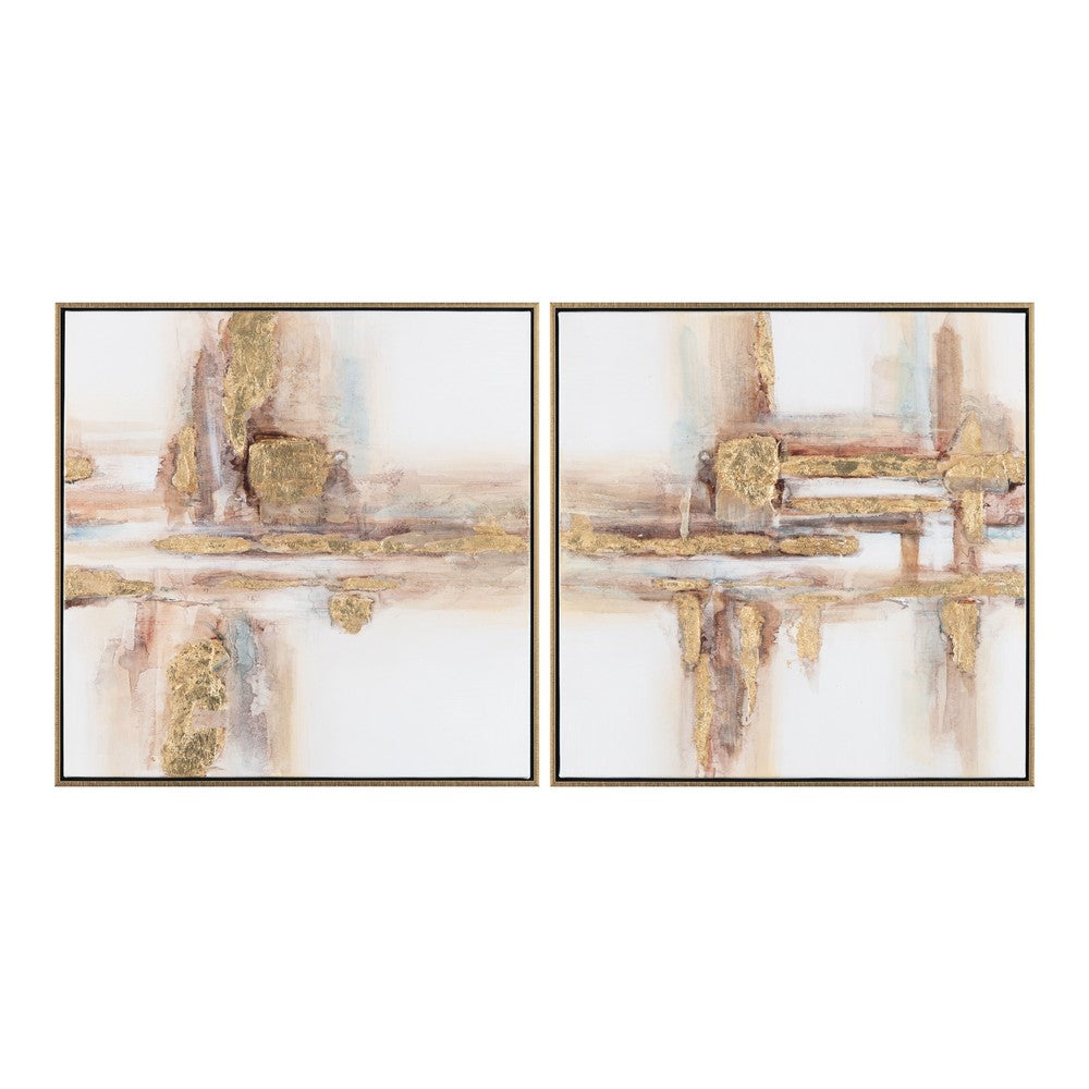 Crestview Wall Painting Set of 2 | Hand Painted Gold Accent Abstract Art