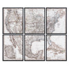 Crestview 6pc North America Atlas Canvas Wall Art Set | Brown Black