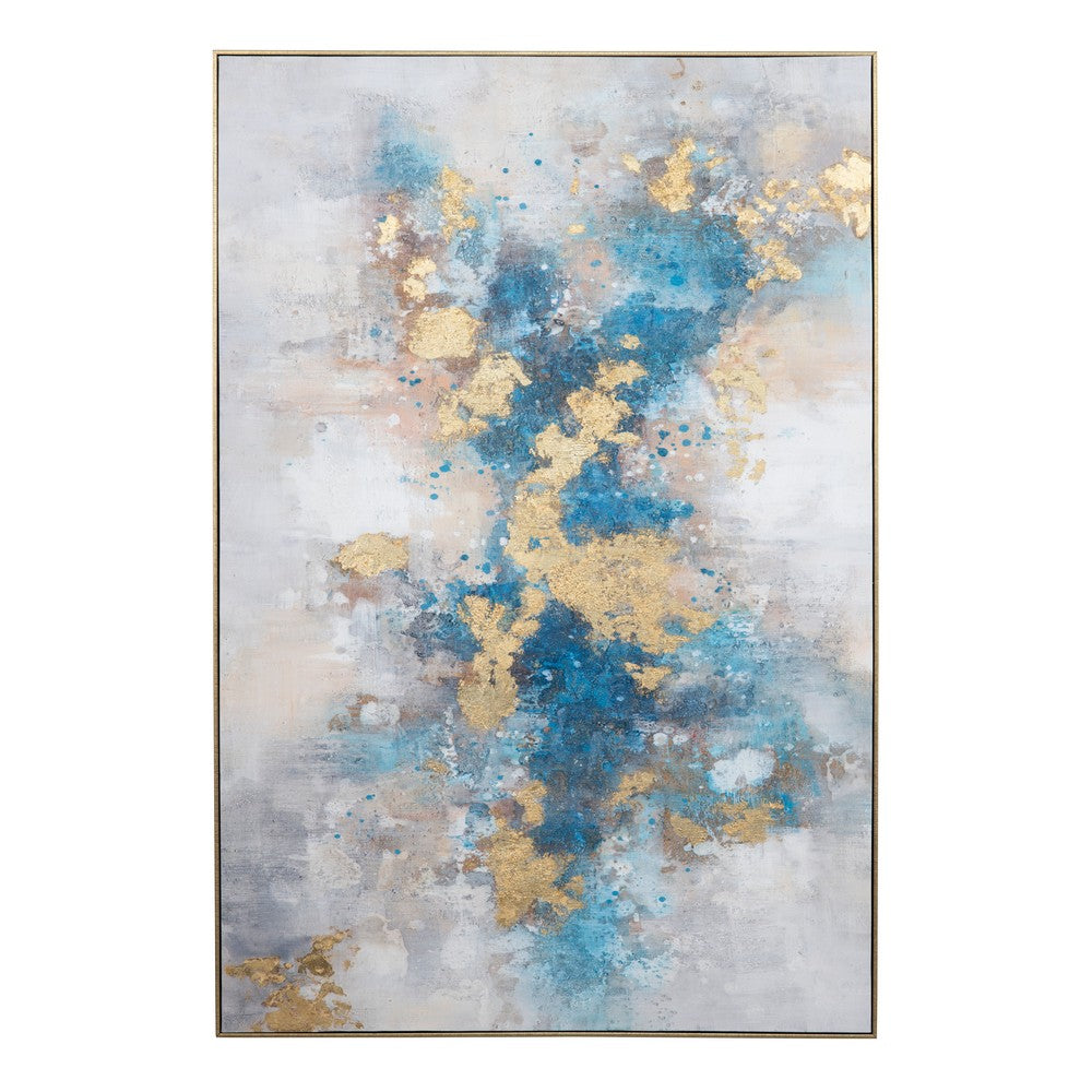 Crestview Abstract Wall Art | White & Blue w Gold Accents | 40 x 60