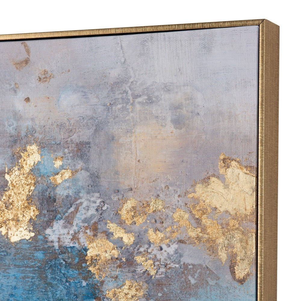 Crestview Abstract Wall Art | White & Blue w Gold Accents | 40 x 60