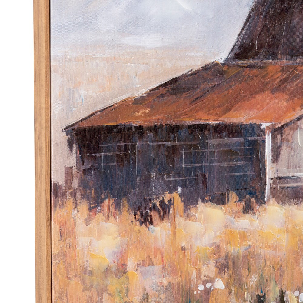 Crestview Barn Landscape Wall Painting | 36 x 40 Natural Oak Frame