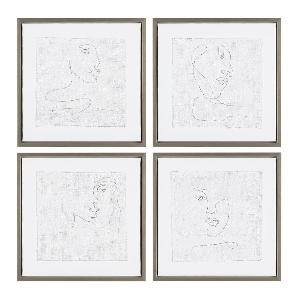 Crestview 4pc Abstract Wall Art Set | Face Expressions | 22" Silver
