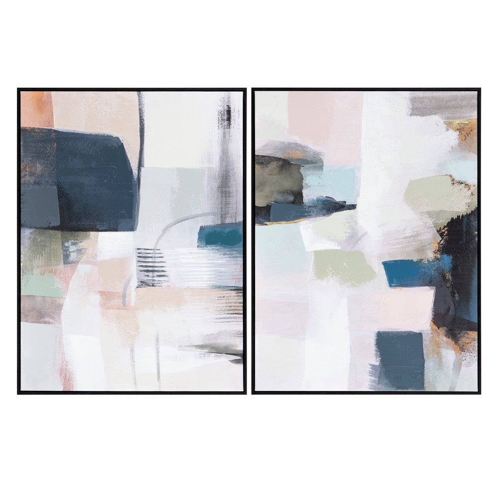 Crestview Framed Abstract Wall Art Painting Set of 2 | Blue White Strokes