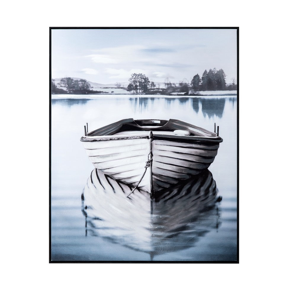 Crestview Modern Coastal Wall Art Painting | Black Gray Boat | 40 x 50 Frame