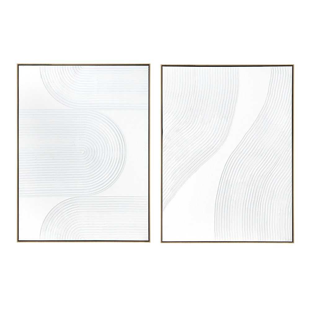 Crestview Framed Textured Abstract Wall Art Set of 2 | White | Gray Strokes