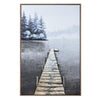Crestview Rustic Lakeside Pier Framed Wall Art Painting | Gray Blue 40 x 59