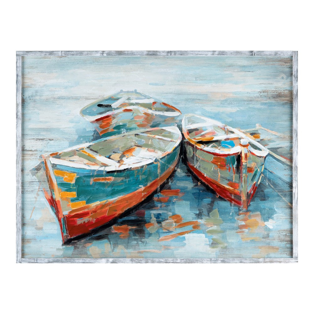 Crestview Framed Coastal Painted Wall Art | Boats At Rest Blue 36 x 48