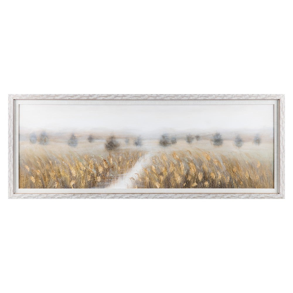 Crestview Wide Framed Landscape Painting | 24x64 Golden Wheat Field Canvas