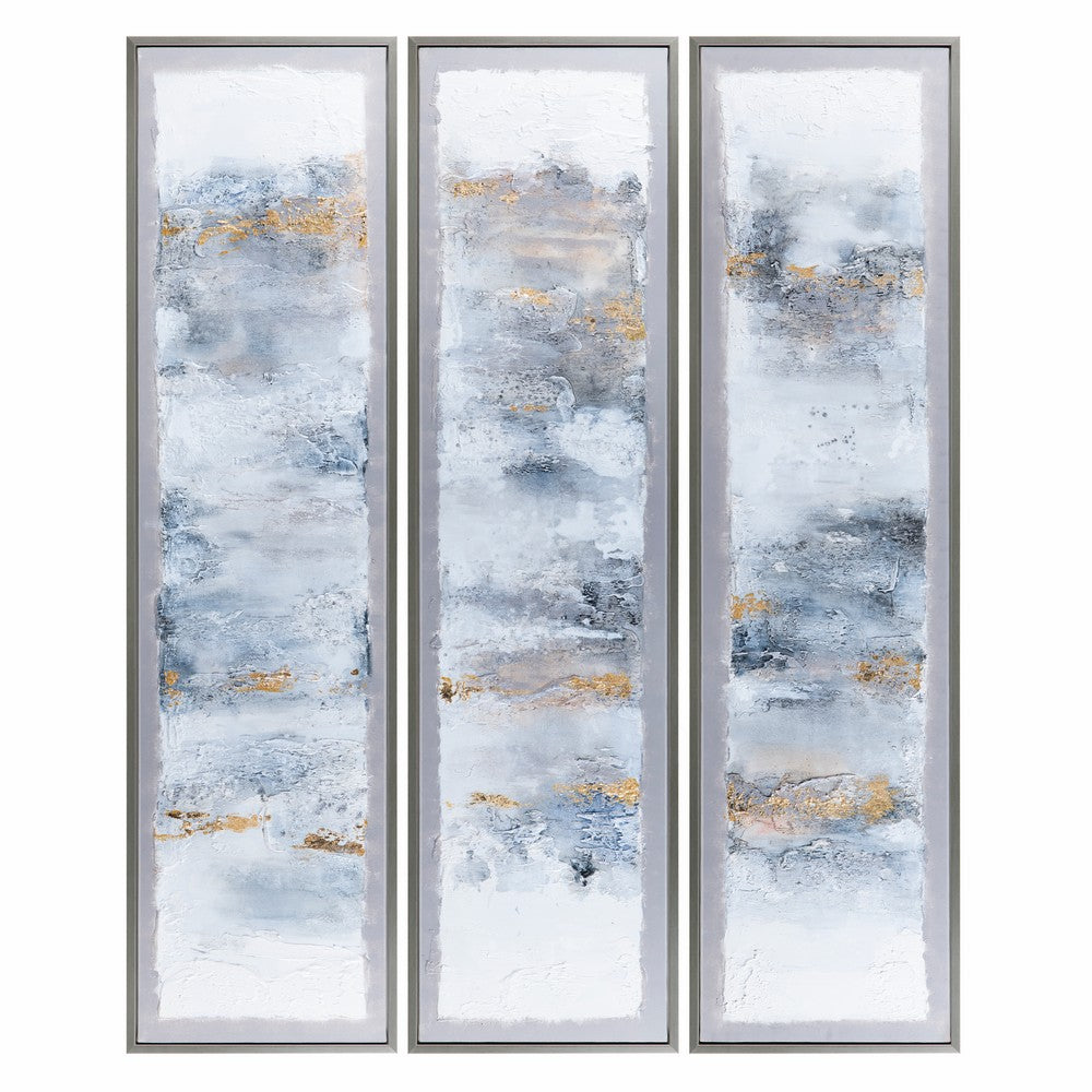 Crestview Framed Abstract Painting Set of 3 | 20x74 Gray & Blue on Canvas