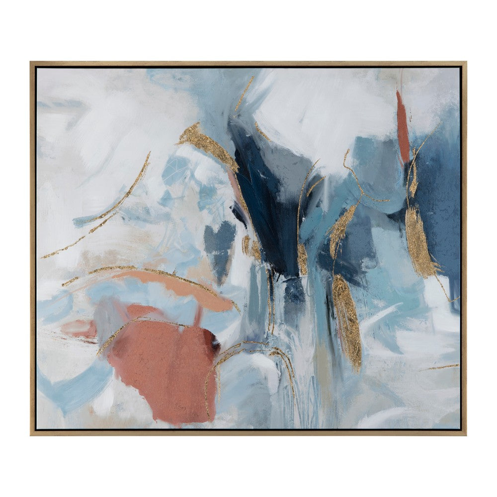 Crestview Abstract Framed Wall Art | 48x56 Blue | Gold Foil & White Canvas