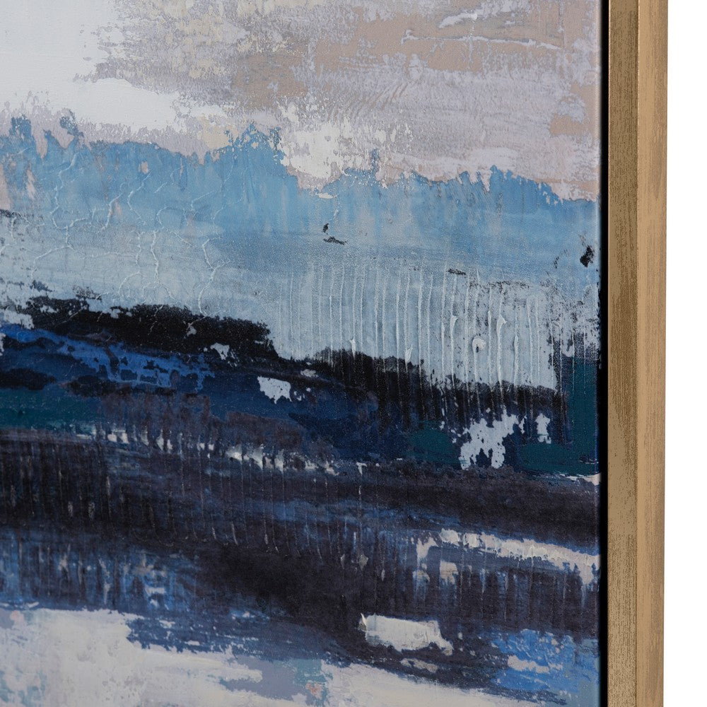 Crestview Wall Art Abstract Seascape | Framed 39x59 Gold | Blue & Beige