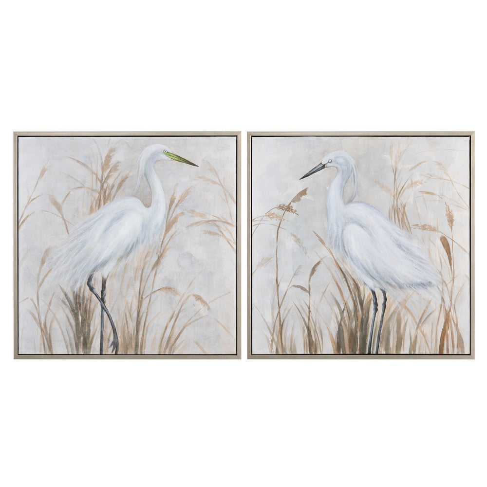 Crestview Egrets Framed Wall Art Set of 2 | 38" Square | White & Brown