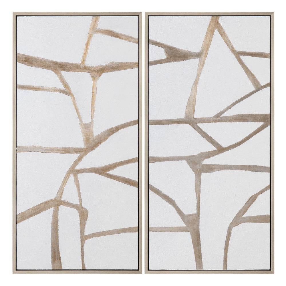 Crestview Sely Modern Wall Art Set of 2 | 26x52 Framed Canvas Silver Lines
