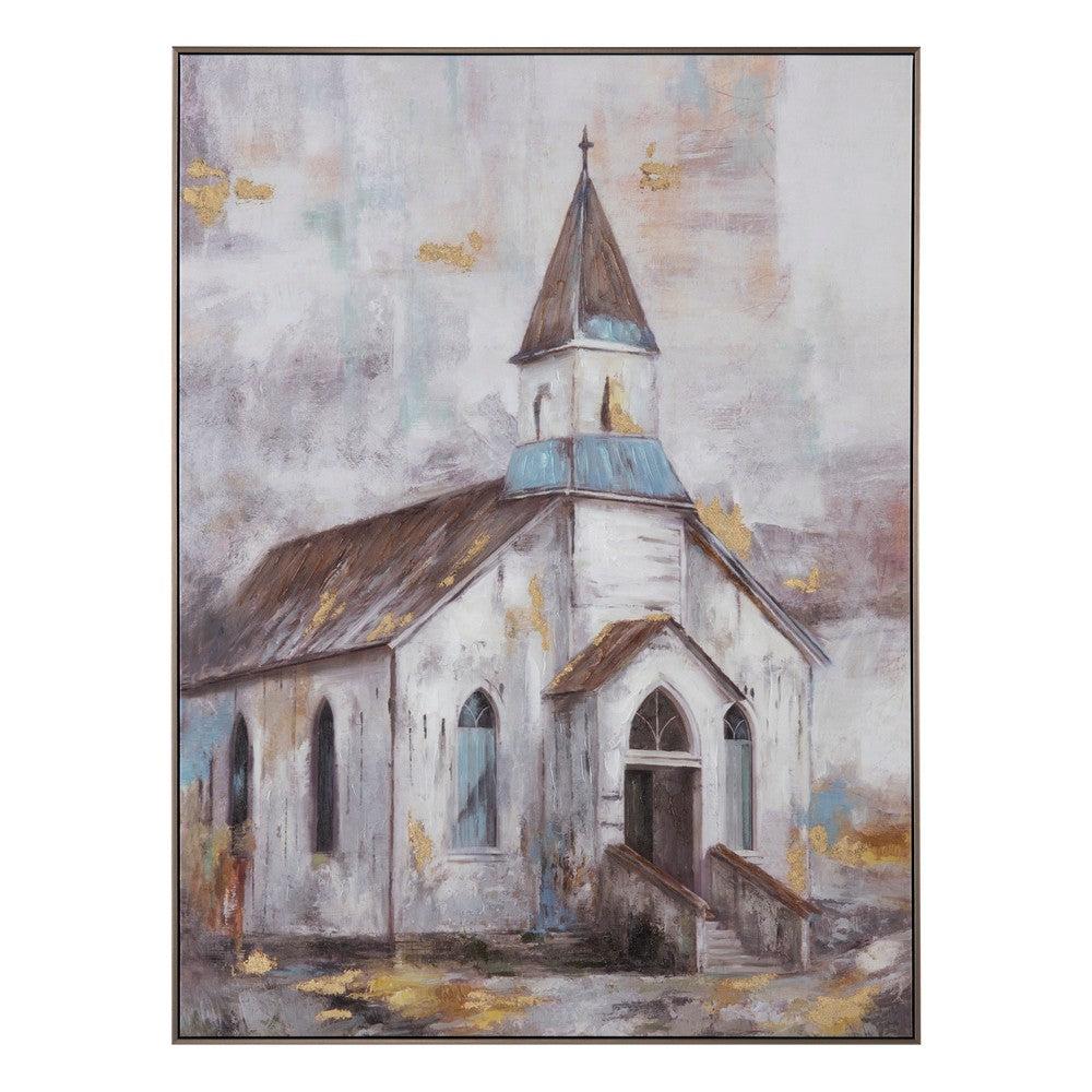 Crestview Framed Wall Art Painting | Church Steeple Gold Foil Accents 30x40