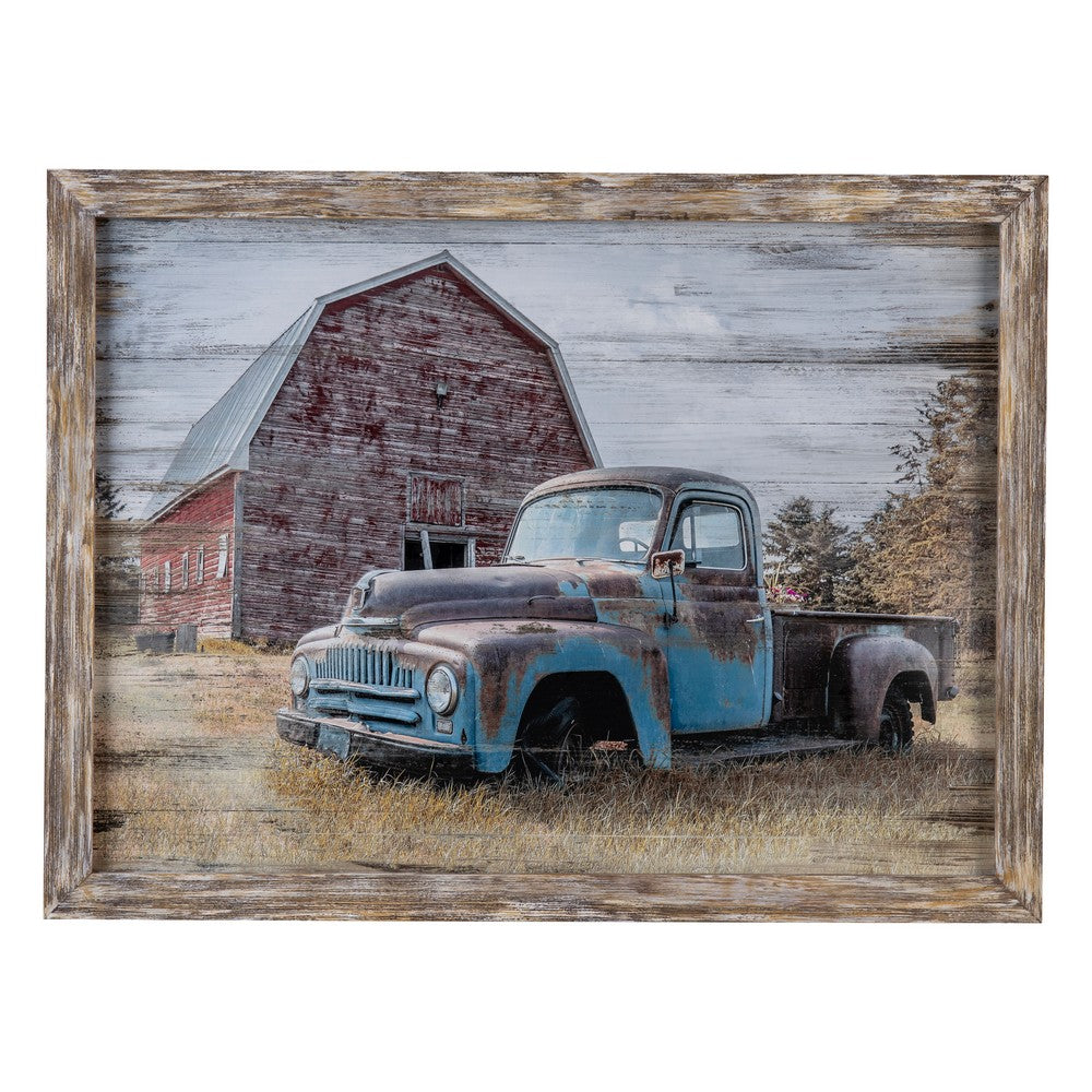 Crestview Tiya Framed Farmhouse Truck Wall Art | Blue & Brown | 30x40