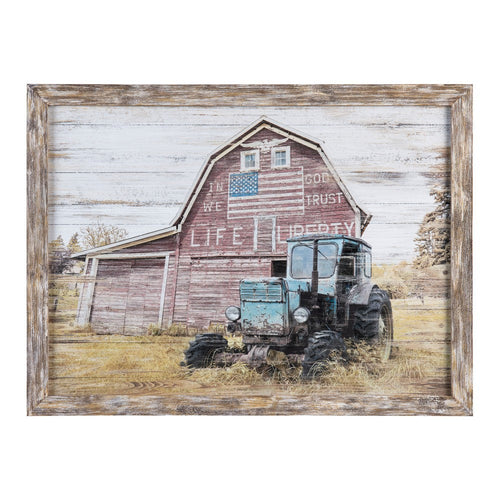 Crestview Tiya Framed Wall Painting | Rustic Blue Farmhouse Tractor 30 x 40