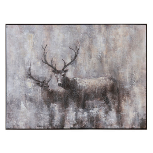 Crestview XL Framed Antler Canvas Wall Art | Natural Brown Gray | 36 x 48