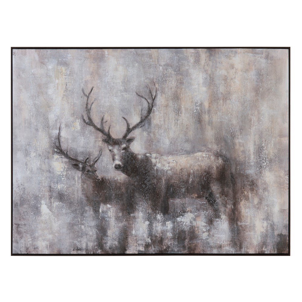 Crestview XL Framed Antler Canvas Wall Art | Natural Brown Gray | 36 x 48