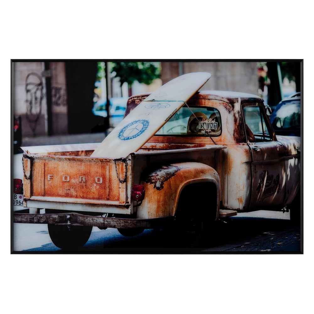 Crestview Rustic Truck Wall Art | Coastal Theme 32x48 Framed Tempered Glass