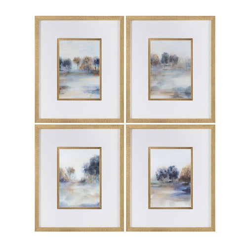 Crestview 4pc Watercolor Landscape Wall Art Set | Gold Frames 20x24