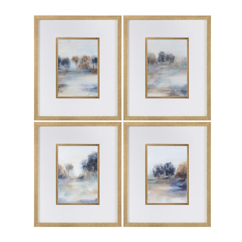 Crestview 4pc Watercolor Landscape Wall Art Set | Gold Frames 20x24