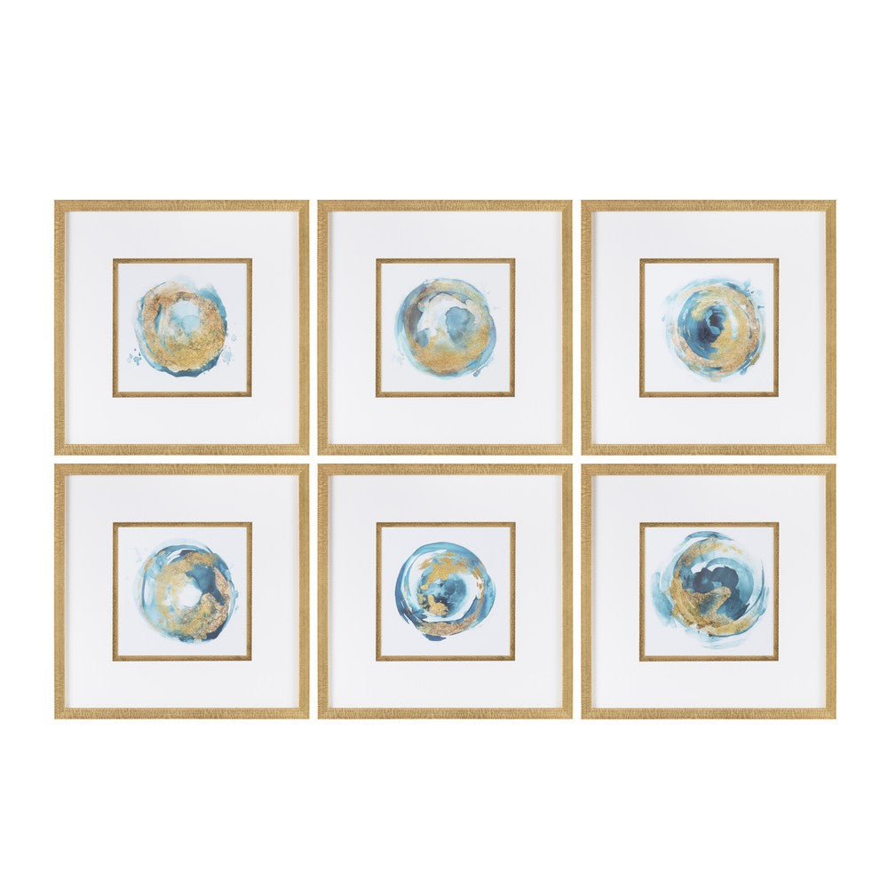 Crestview 6pc Abstract Wall Art Set | Blue | Gold Foil 22" Square Frames