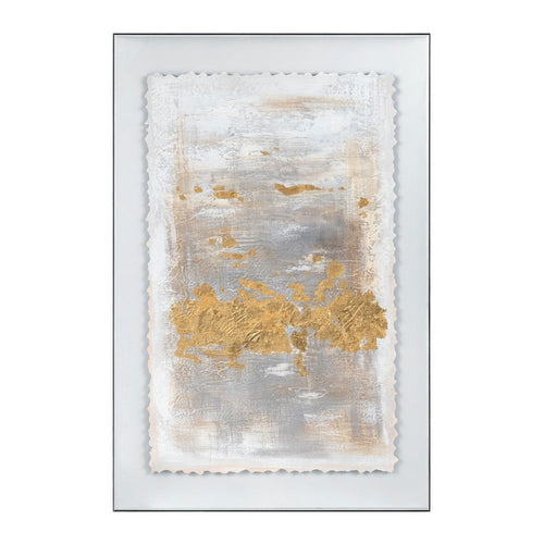 Crestview Seni Abstract Wall Painting | Acrylic White Gold | 24 x 36 Frame