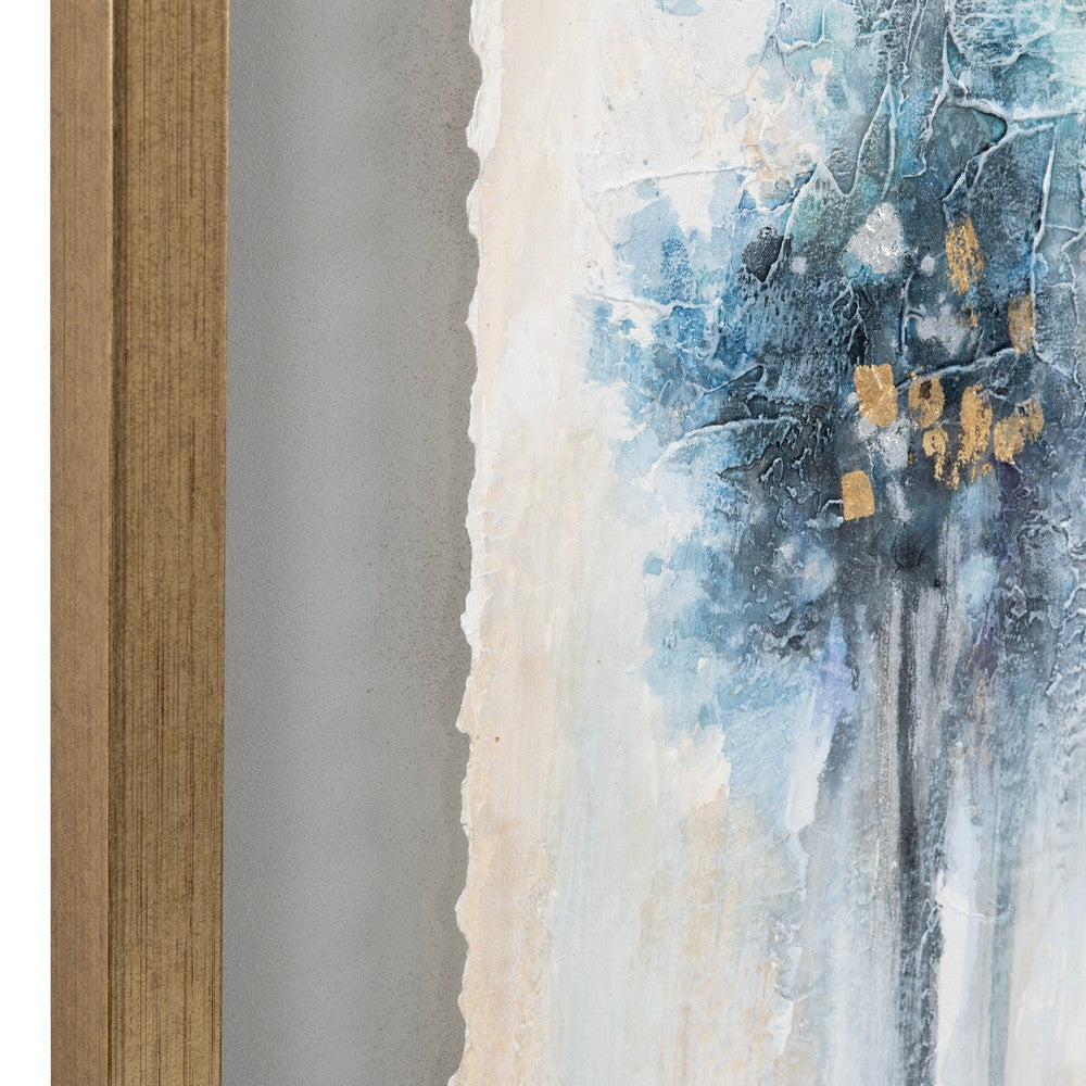 23x33 Framed Wall Art Set of 4 | Abstract Blue Paint | Gold Embellishment