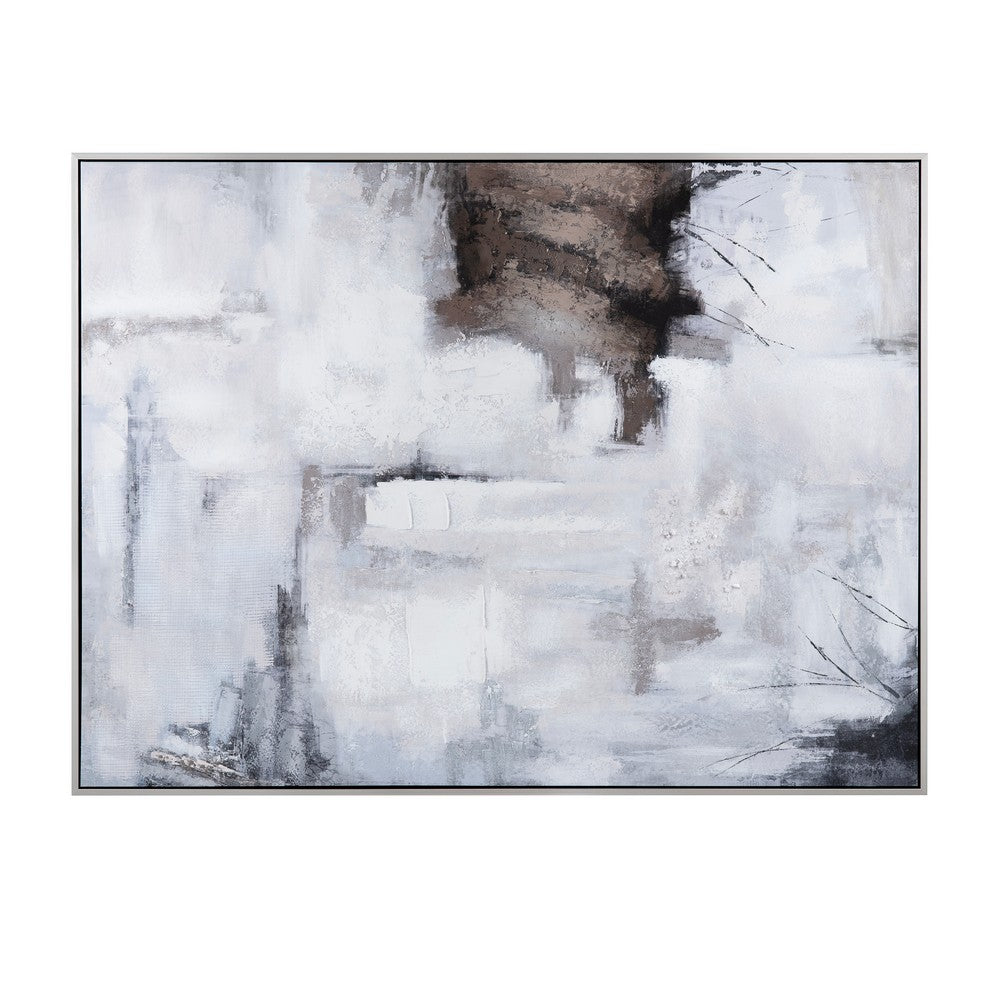 59x79 Wall Art | Neutral Gray Brown Painted Abstract | Champagne Frame