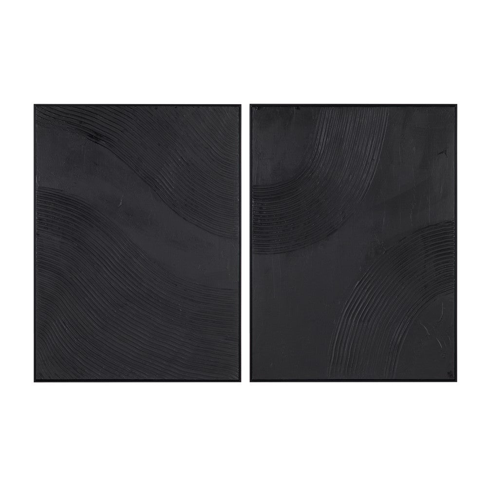 Wall Art Set of 2 | Abstract Textured Pattern | Black Frame Canvas 36x48
