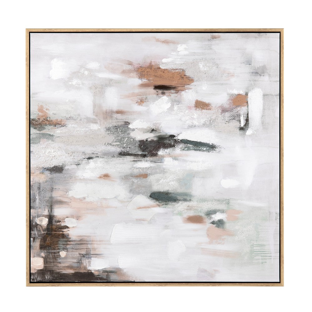 49 x 49 Wall Art Decor | Framed Abstract Canvas Painting | Orange Tan Green