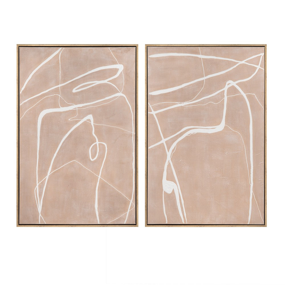 Framed Wall Art Set of 2 | Abstract White Detailing | Light Orange 39x59