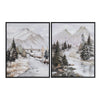 Framed Wall Art Set of 2 | Winter Mountain Landscape | Black | White 39x49