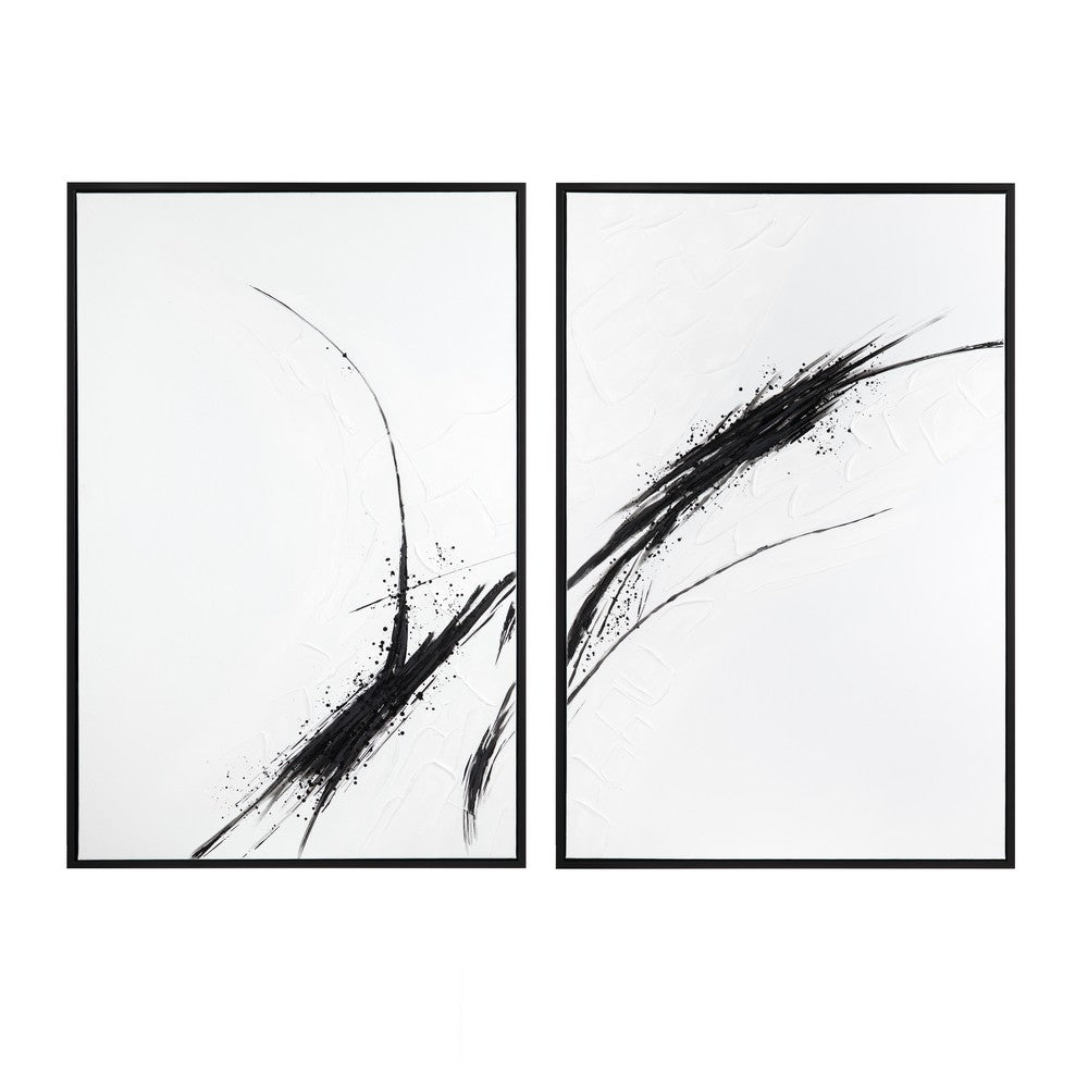 Framed Wall Art Set of 2 | Minimalist Black & White Abstract Print 39x59