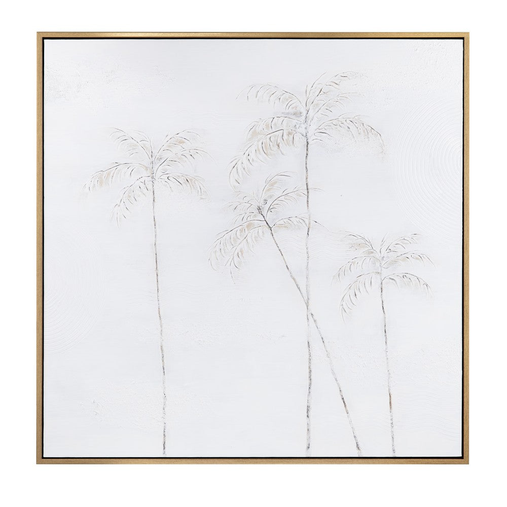 Wall Art | Minimalist Textured Palm Tree Print | 52" Square Gold Frame