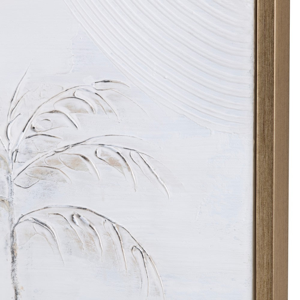 Wall Art | Minimalist Textured Palm Tree Print | 52" Square Gold Frame