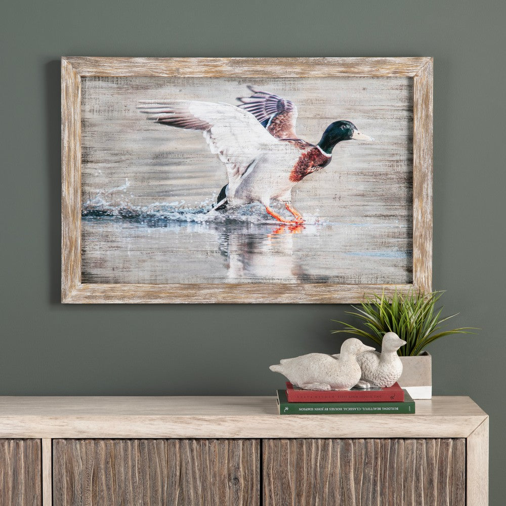 24 x 36 Wall Art Painting | Duck Landing Artwork | Rustic Wood Frame