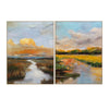 Framed Wall Art Set of 2 | Colorful Sunset Meadow Landscape Painting 36x48
