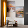 Framed Wall Art Set of 2 | Colorful Sunset Meadow Landscape Painting 36x48