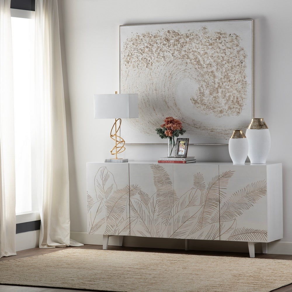 50 x 60 Framed Wall Art | Elegant Textured Swirl Canvas with Gold | White
