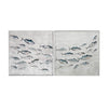 Wall Art Set of 2 | School of Fish Swimming on Canvas | White Frame 30x30