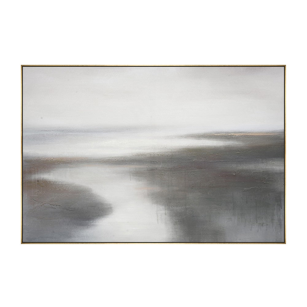 Wall Art | Abstract Water Landscape on Canvas | Brown Gray 40x60 Wood Frame