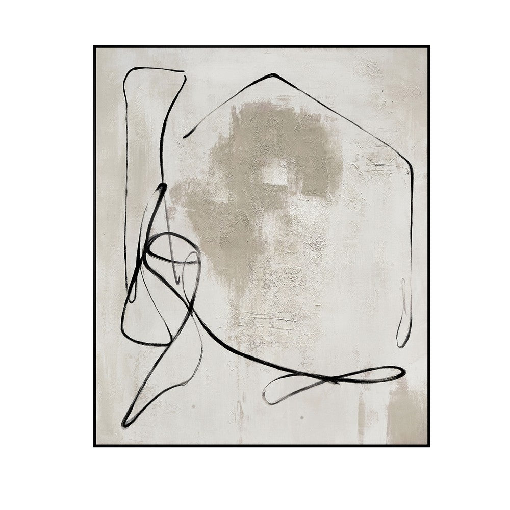 Rofy Large Wall Art | Abstract Line Painting | Black Taupe 50x60 Frame
