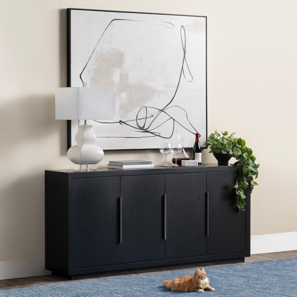 Rofy Large Wall Art | Abstract Line Painting | Black Taupe 50x60 Frame