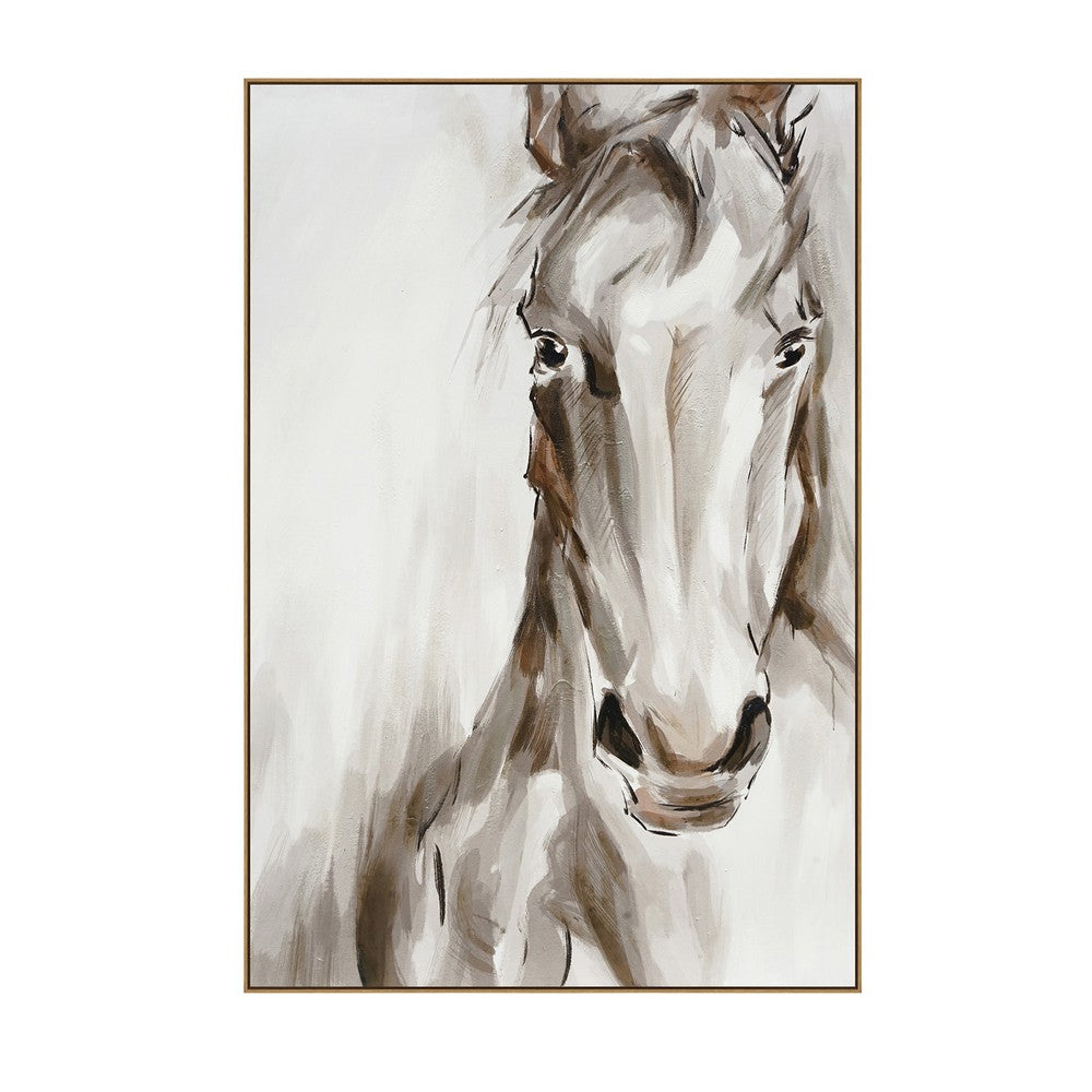 Framed Wall Art Decor | Horse Face Painting on Canvas | Brown 40x60