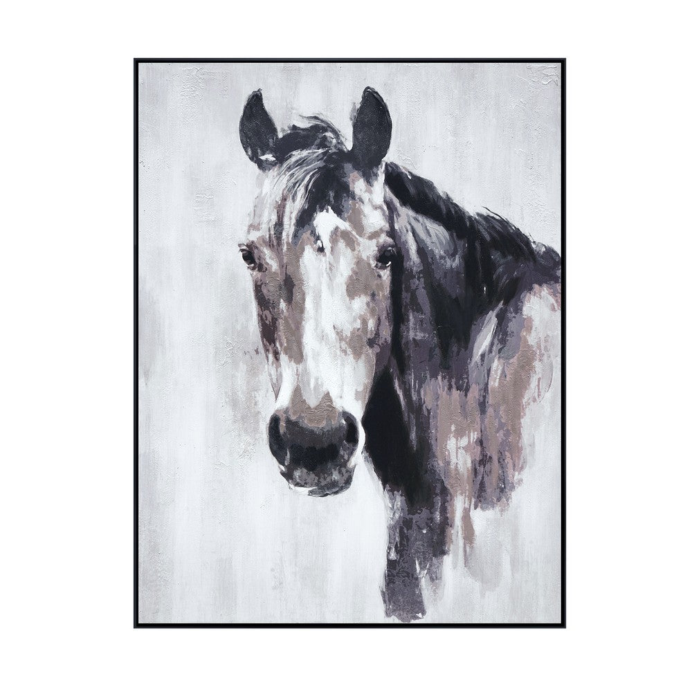 Wall Art | Framed Horse Portrait on Canvas | Brown & White 36x48