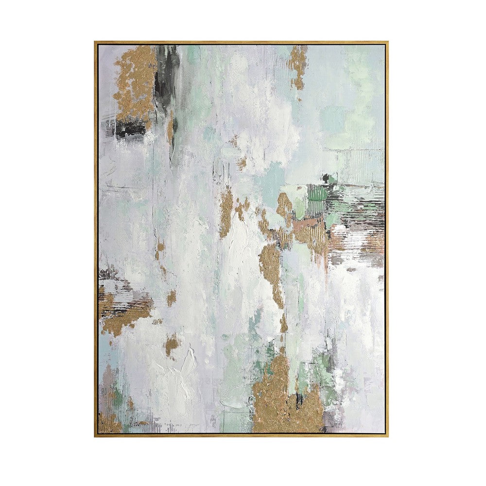 Wall Art | Abstract Painting on Canvas | Framed Gold Foil | White 59x79