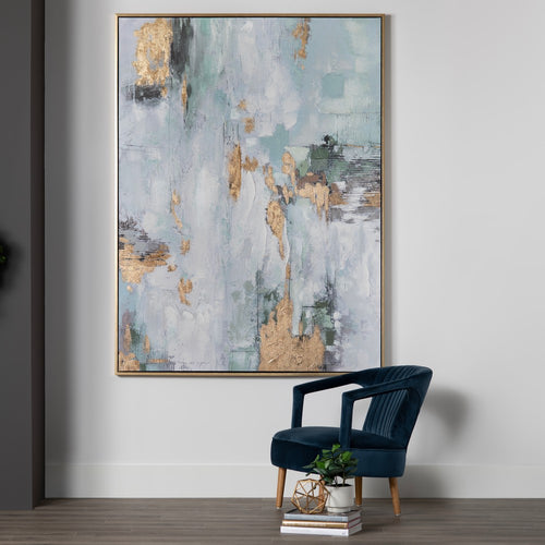 Wall Art | Abstract Painting on Canvas | Framed Gold Foil | White 59x79